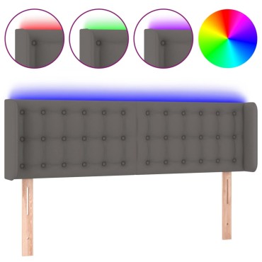 vidaXL Κεφαλάρι Κρεβατιού LED Γκρι 147x16x78/88cm από Συνθετικό Δέρμα 1 τεμ.