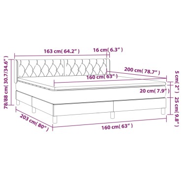 vidaXL Κρεβάτι Boxspring με Στρώμα Σκούρο Καφέ 160x200 εκ Υφασμάτινο