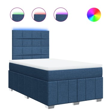 vidaXL Κρεβάτι Boxspring με Στρώμα Μπλε 120x200cm Υφασμάτινο 1 τεμ. - Μονό