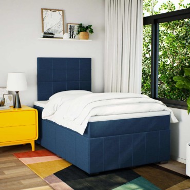 vidaXL Κρεβάτι Boxspring με Στρώμα Μπλε 120x200cm Υφασμάτινο 1 τεμ. - Μονό