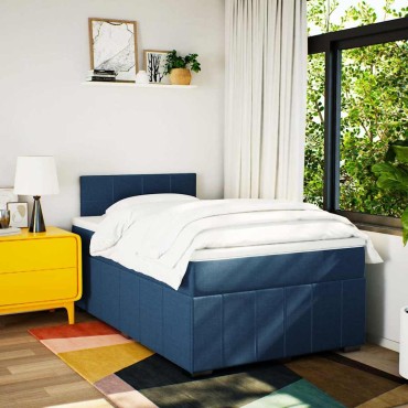 vidaXL Κρεβάτι Boxspring με Στρώμα Μπλε 120x200cm Υφασμάτινο 1 τεμ. - Μονό