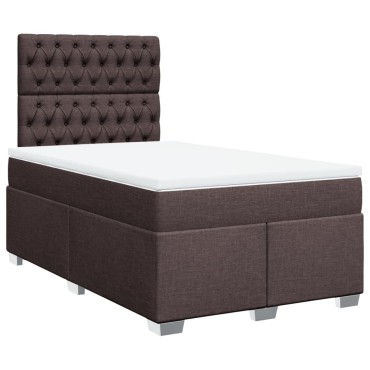 vidaXL Κρεβάτι Boxspring με Στρώμα Σκούρο Καφέ 120x200 εκ. Υφασμάτινο