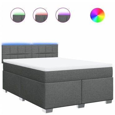 vidaXL Κρεβάτι Boxspring με Στρώμα Σκούρο Γκρι 140x190 εκ. Υφασμάτινο