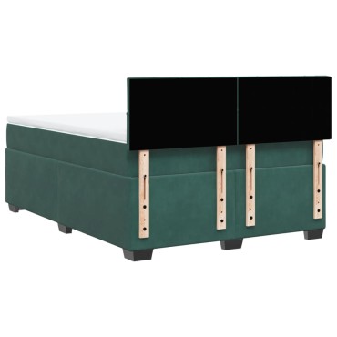 vidaXL Κρεβάτι Boxspring με Στρώμα Σκούρο Πράσινο 140x190εκ. Βελούδινο