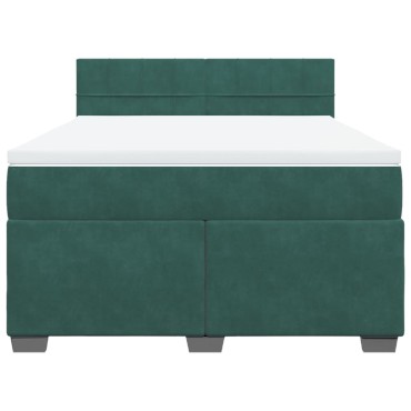 vidaXL Κρεβάτι Boxspring με Στρώμα Σκούρο Πράσινο 140x190εκ. Βελούδινο