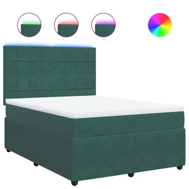 vidaXL Κρεβάτι Boxspring με Στρώμα Σκούρο Πράσινο 140x190εκ. Βελούδινο