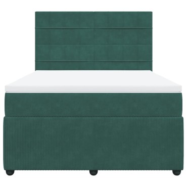 vidaXL Κρεβάτι Boxspring με Στρώμα Σκούρο Πράσινο 140x190εκ. Βελούδινο