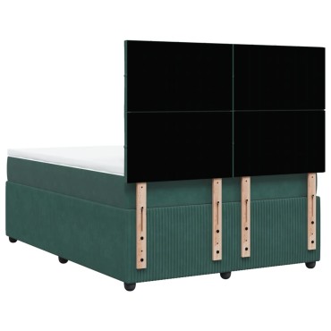 vidaXL Κρεβάτι Boxspring με Στρώμα Σκούρο Πράσινο 140x190εκ. Βελούδινο