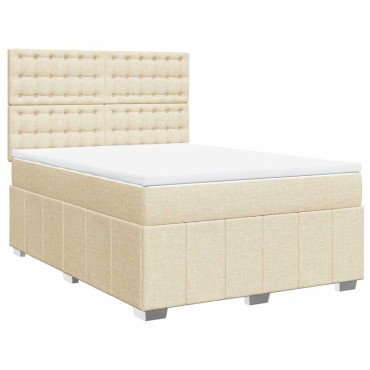 vidaXL Κρεβάτι Boxspring με Στρώμα Κρεμ 140x190 εκ. Υφασμάτινο