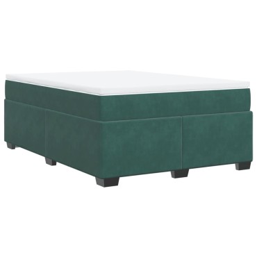 vidaXL Κρεβάτι Boxspring με Στρώμα Σκούρο Πράσινο 140x190εκ. Βελούδινο