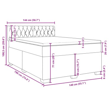 vidaXL Κρεβάτι Boxspring με Στρώμα Σκούρο Γκρι 140x190 εκ. Υφασμάτινο