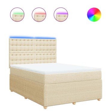 vidaXL Κρεβάτι Boxspring με Στρώμα Κρεμ 140x190 εκ. Υφασμάτινο