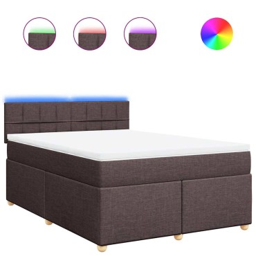 vidaXL Κρεβάτι Boxspring με Στρώμα Σκούρο Καφέ 140x190 εκ. Υφασμάτινο