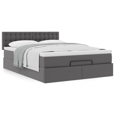 vidaXL Οθωμανικό κρεβάτι με στρώμα Γκρι 140x190cm Faux Leather