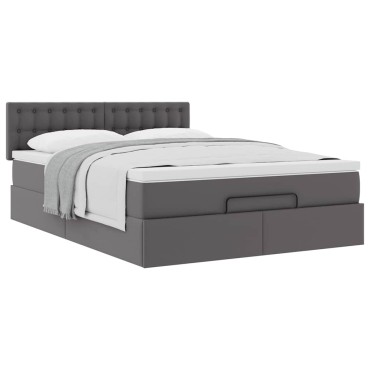 vidaXL Οθωμανικό κρεβάτι με στρώμα Γκρι 140x190cm Faux Leather