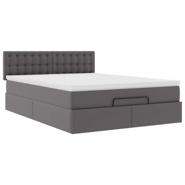 vidaXL Οθωμανικό κρεβάτι με στρώμα Γκρι 140x190cm Faux Leather