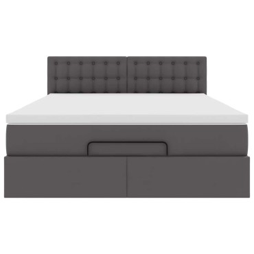 vidaXL Οθωμανικό κρεβάτι με στρώμα Γκρι 140x190cm Faux Leather