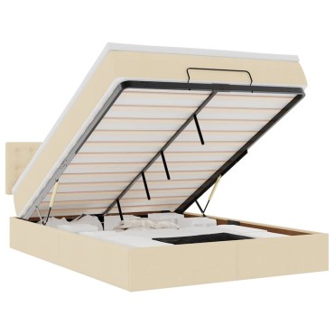 vidaXL Οθωμανικό κρεβάτι με στρώμα & LEDs Cream 140x190cm Ύφασμα - Μονό