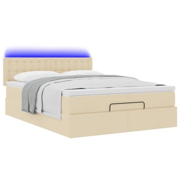 vidaXL Οθωμανικό κρεβάτι με στρώμα & LEDs Cream 140x190cm Ύφασμα - Μονό