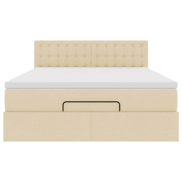 vidaXL Οθωμανικό κρεβάτι με στρώμα & LEDs Cream 140x190cm Ύφασμα - Μονό
