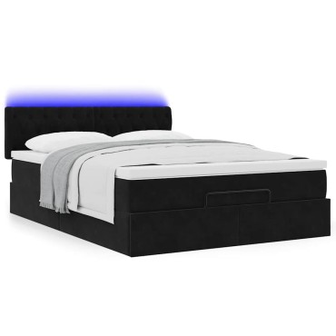 vidaXL Οθωμανικό κρεβάτι με στρώμα & LEDs Μαύρο 140x190cm Velvet