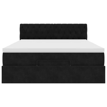 vidaXL Οθωμανικό κρεβάτι με στρώμα & LEDs Μαύρο 140x190cm Velvet