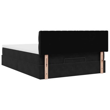 vidaXL Οθωμανικό κρεβάτι με στρώμα & LEDs Μαύρο 140x190cm Velvet
