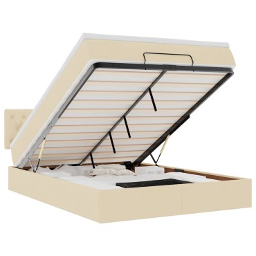 vidaXL Οθωμανικό κρεβάτι με στρώμα & LEDs Cream 140x190cm Ύφασμα - Μονό
