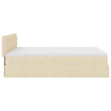vidaXL Οθωμανικό κρεβάτι με στρώμα & LEDs Cream 140x190cm Ύφασμα - Μονό