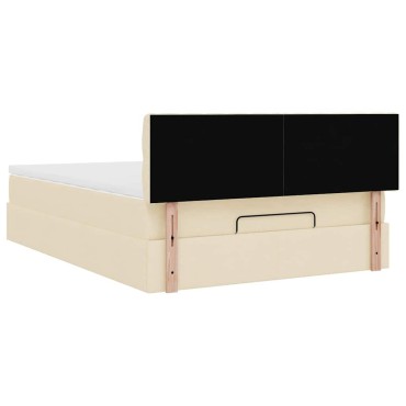 vidaXL Οθωμανικό κρεβάτι με στρώμα & LEDs Cream 140x190cm Ύφασμα - Μονό