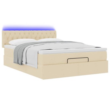 vidaXL Οθωμανικό κρεβάτι με στρώμα & LEDs Cream 140x190cm Ύφασμα - Μονό
