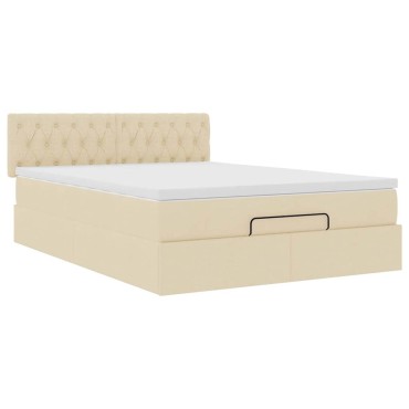 vidaXL Οθωμανικό κρεβάτι με στρώμα & LEDs Cream 140x190cm Ύφασμα - Μονό