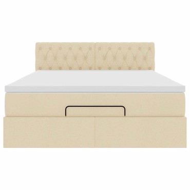 vidaXL Οθωμανικό κρεβάτι με στρώμα & LEDs Cream 140x190cm Ύφασμα - Μονό