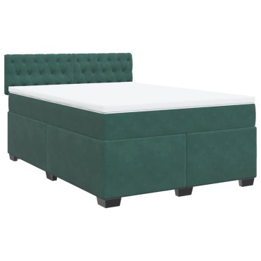 vidaXL Κρεβάτι Boxspring με Στρώμα Σκούρο Πράσινο 140x190εκ. Βελούδινο