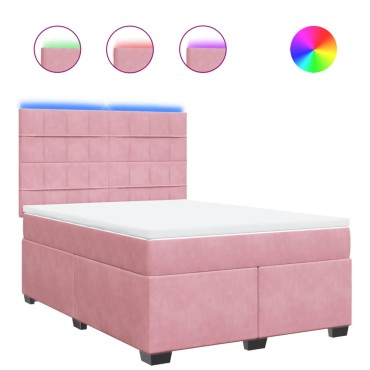 vidaXL Κρεβάτι Boxspring με Στρώμα Ροζ 140x190 εκ. Βελούδινο