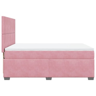 vidaXL Κρεβάτι Boxspring με Στρώμα Ροζ 140x190 εκ. Βελούδινο