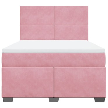 vidaXL Κρεβάτι Boxspring με Στρώμα Ροζ 140x190 εκ. Βελούδινο