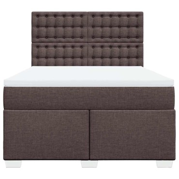 vidaXL Κρεβάτι Boxspring με Στρώμα Σκούρο Καφέ 140x190 εκ. Υφασμάτινο