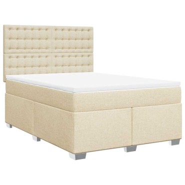 vidaXL Κρεβάτι Boxspring με Στρώμα Κρεμ 140x190 εκ. Υφασμάτινο