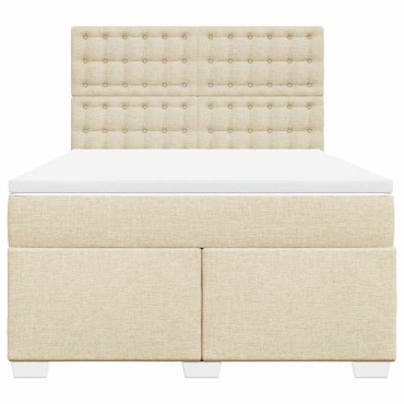 vidaXL Κρεβάτι Boxspring με Στρώμα Κρεμ 140x190 εκ. Υφασμάτινο