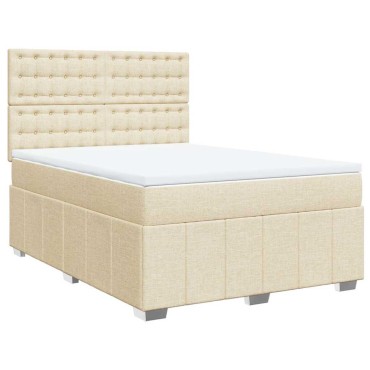 vidaXL Κρεβάτι Boxspring με Στρώμα Κρεμ 140x190 εκ. Υφασμάτινο