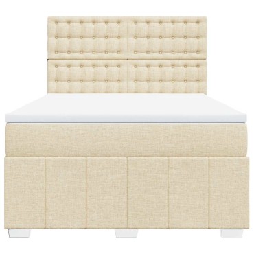 vidaXL Κρεβάτι Boxspring με Στρώμα Κρεμ 140x190 εκ. Υφασμάτινο