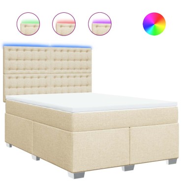 vidaXL Κρεβάτι Boxspring με Στρώμα Κρεμ 140x190 εκ. Υφασμάτινο
