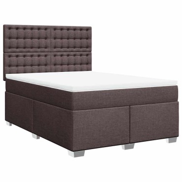 vidaXL Κρεβάτι Boxspring με Στρώμα Σκούρο Καφέ 140x190 εκ. Υφασμάτινο