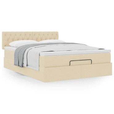 vidaXL Οθωμανικό κρεβάτι με στρώμα Cream 140x190cm ύφασμα - Μονό