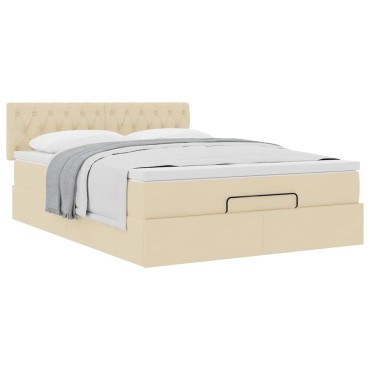 vidaXL Οθωμανικό κρεβάτι με στρώμα Cream 140x190cm ύφασμα - Μονό