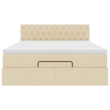 vidaXL Οθωμανικό κρεβάτι με στρώμα Cream 140x190cm ύφασμα - Μονό