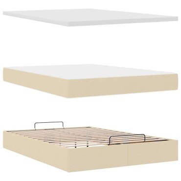 vidaXL Οθωμανικό κρεβάτι με στρώμα Cream 140x190cm ύφασμα - Μονό