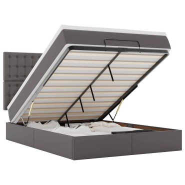 vidaXL Οθωμανικό κρεβάτι με στρώμα Γκρι 140x190cm Faux Leather