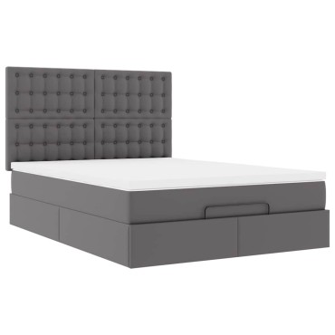 vidaXL Οθωμανικό κρεβάτι με στρώμα Γκρι 140x190cm Faux Leather